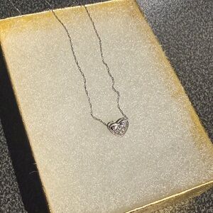 Delicate Silver Heart Necklace with Clear Stones